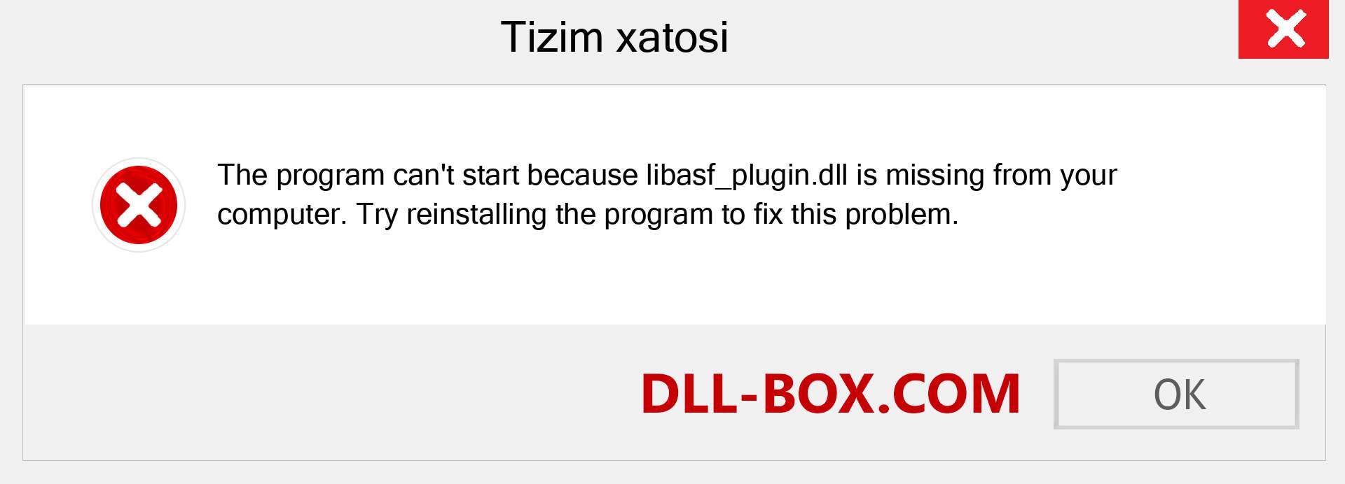 libasf_plugin.dll fayli yo'qolganmi?. Windows 7, 8, 10 uchun yuklab olish - Windowsda libasf_plugin dll etishmayotgan xatoni tuzating, rasmlar, rasmlar